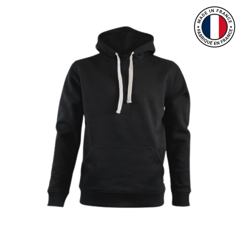 Kapuzenpullover | Bio-Baumwolle 300g/m² & Polyester | Kängurutasche | Hergestellt in Frankreich | Schwarz - L Kapuzenpullover | Bio-Baumwolle 300g/m² & Polyester | Kängurutasche | Hergestellt in Frankreich | Schwarz - L